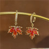 Red Rhinestone Zircon Maple Leaf Stud Earrings For Women Vintage Personality Crystal Earring Fall Winter Charm Jewelry - Image 7