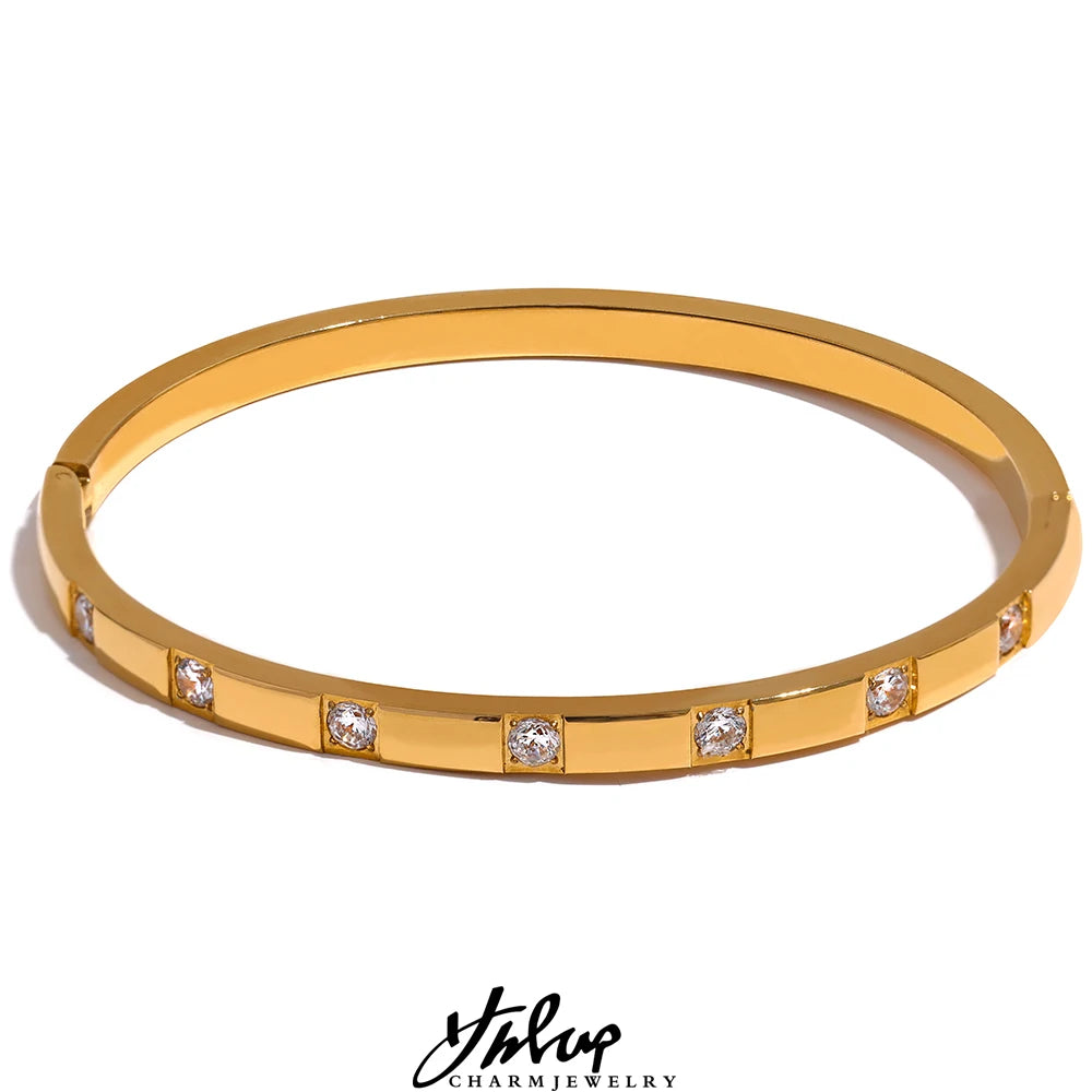 Stylish Cubic Zirconia Stainless Steel Wrist Bangle Bracelet Gold Plated Jewelry for Women Charm - Image 1