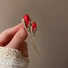 Crystal Red Color Two Tulip Flower Brooch For Women CZ Full Of Rhinestone Leaf Shiny Lapel Pins Wedding Party Badge Jewelry - Image 1