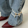 Two Piece Imitation Pearl Anklet Set with Adjustable Chains - Image 2