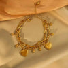 Stainless Steel Double Layered Love Heart Bracelet For Women Gold Color Ball Bean Chain Charm Bracelet Wrist Jewelry - Image 6