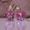 Pataya Square Zircon Earrings For Women Rose Gold Color Party Earrings Jewelry - Image 1