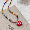 Colorful Glass Bead Necklace with Heart Pendant - Image 3