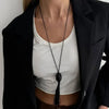 Salircon Simple Irregular Black Resin Tassel Pendant Necklace for Women Adjustable Waxed Thread Sweater Chain Jewelry - Image 1