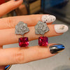 Square Ruby Gemstone Camellia Flower Necklace Earrings Pendant Jewelry for Women Wedding Anniversary - Image 3