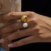 Yori Imitation Pearl Metal Pvd Plated Geometric Finger Ring Texture Jewelry Gift - Image 2