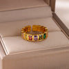 Colorful Cubic Zirconia Open Ring in Gold-Tone Stainless Steel - Image 1