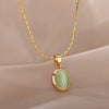 Oval Colorful Stone Necklace For Women Stainless Steel Gold Color Green Opal Stone Pendant Necklace Aesthetic Jewelry Gif - Image 3