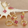 3PCS/Set Stainless Steel Rose Red Zircon Flower Dangle Earring for Women Gold Plated Huggie Pendant Piercing Jewelry - Image 3