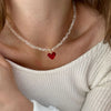 Heart Pendant Necklace with Crystal and Imitation Pearl Details - Image 7