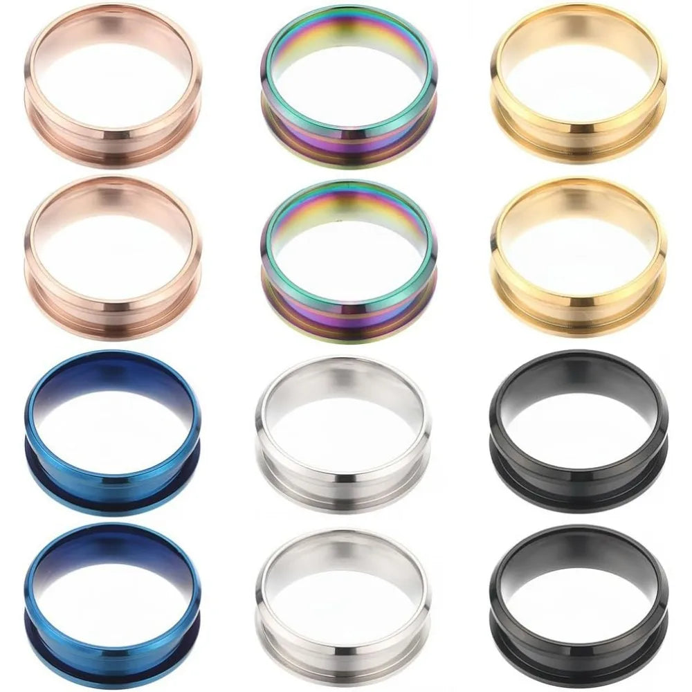 1 Box 12Pcs Stainless Steel Ring Blanks US Size 7 Grooved Finger Rings Blue Black Golden Ring Core Blank Ring Core Making Kits - Image 1