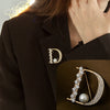 Rhinestone Letter D Brooches for Women Zircon Pearl Lapel Pins Gold Color Metal Party Clothes Suit Small Accessories Gift - Image 1