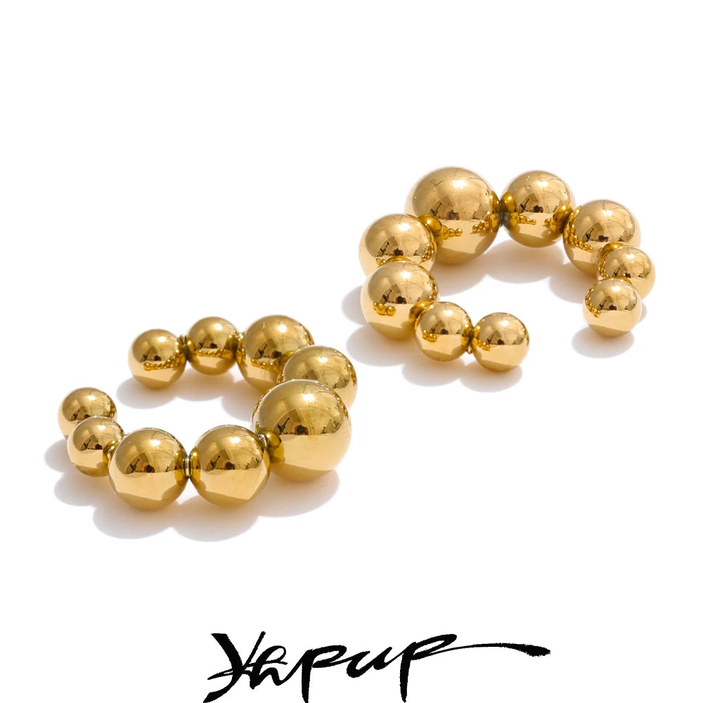 316L Stainless Steel Round Beads Ear Bone Earrings 16K Pvd Plated Personalized Ear Clip Accessories - Image 1