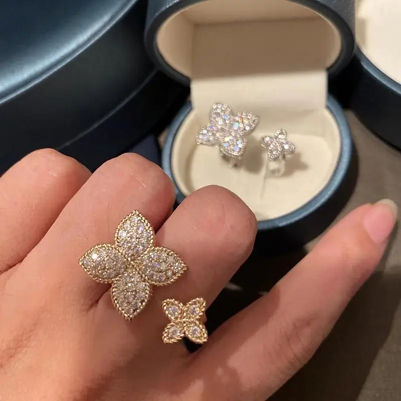 Chic Aesthetic Flower Opening Ring for Female Daily Party Accessories with Bright Zirconia Stylish Women Wedding Jewelry - Image 1