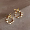 Ftcy Minimalist Round Bow Knot Earrings For Women Rhinestone Imitation Pearl Stud Earrings Party Wedding Jewelry Gifts - Image 1