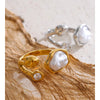 Size 8 Stylish Unique Simulated Pearls Zirconia Finger Ring Gold Platinum Plated Stainless Steel Geometry Retro Jewelry - Image 2