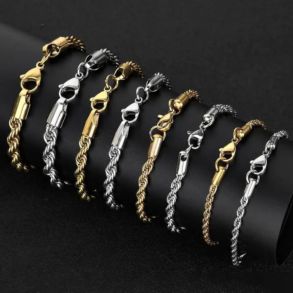 2-6MM Stainless Steel Chain Bracelet For Women Men Gold Color Twisted Rope Chain Bangle Jewelry - Image 1