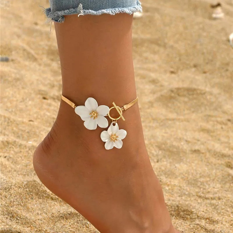 Cherry Blossom Charm Anklets for Women Summer Beach Accessories Gold Color Chain Anklet Leg Bracelets Wedding Gift - Image 1
