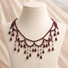Red Teardrop Tassel Pearl Beaded Multi-Layer Collarbone Necklace, Dark Elegant Unique Design for Women - Image 2