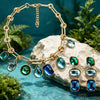 Multi Color Blue And Green Crystal Jewelry Set Gold Tone Link Necklace And Tiered Drop Earrings Statement Jewelry For Womens - Image 4