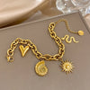 Stainless Steel Golden Chunky Chain Bracelets for Women Men Sun Totem Snake Conch Heart Charms Bracelet Jewelry Gifts - Image 5