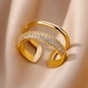 Zircon Rings for Women Open Stainless Steel Ring Aesthetic Wedding Jewelry Freeshipping Items - Image 1