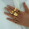 Vintage Gold-Tone Ring Set with Imitation Tiger Eye Stones 6 Pieces - Image 1
