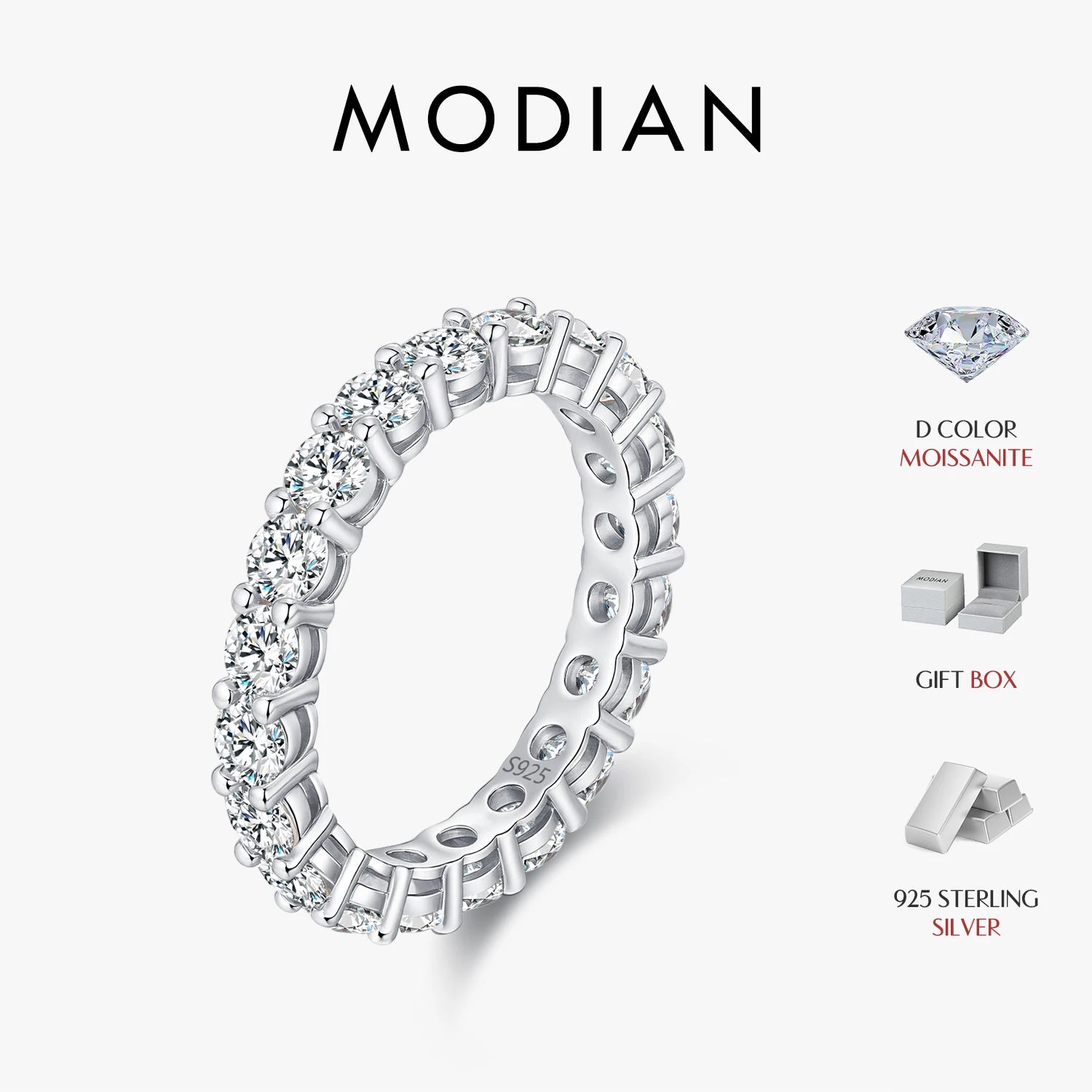 Dazzling Eternity Band Rings Silver Stackable Ring For Women Jewelry - Image 1