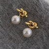 Gold Color Pearl Pendant Knot Stud Earrings for Women Classic Jewelry Light Silver Needle Accessories - Image 1