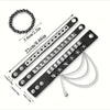 Four Piece Black PU Leather Cuff Bracelet Set with Stud and Chain Details - Image 19