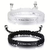 2 Pcs Handmade White Black Braided Rope Bracelet Set Adjustable Stainless Steel Couple Bracelets Valentine's Day Gifts - Image 6