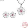 Silver Crystal Flower Pendant Necklace Stud Earrings Jewelry Sets For Women Vintage - Image 1