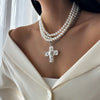 Elegant Multilayer Smooth Imitation Pearl Long Necklace for Women Jesus Cross Pendant Necklace Banquet Neck Jewelry - Image 12