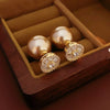 Gold Plated Champagne Imitation Pearl Stud Earrings Women Zircon Nail Earring Personality Charm Reversible Jewelry V1 - Image 3