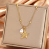 Stainless Steel Starfish Spiral Pearl Pendant Necklace Ocean Resort Style Collarbone Chain Jewelry For Women - Image 3