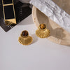 Vintage Tiger Eye Stud Earrings For Women Gold Plated Fan Shape Stainless Steel Earrings Jewelry Gift - Image 6