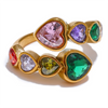 Delicate Cubic Zirconia Heart Stainless Steel Gold Color Adjustable Open Ring Chic Charm Jewelry - Image 8
