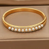 Classic Design Stainless Steel Crystal Flower Bangles for Women Jewelry Letter X Pearl Beads Bracelet - Image 3