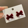 Korean Flocked Flower Pear Earings Jewelry Elegant Bowknot Rose Earrings for Women Stud Earrings Gifts - Image 8