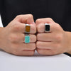 Stainless Steel Square Stone Ring for Men Boys, Turquoise Tiger Eye Thumb Rings for Men, 12.8mm Width Signet Ring - Image 1