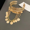 Punk Gold Plated Stainless Steel Open Bracelet Vintage Portrait Coin Long Tassel Arm Bracelets Bangle Ladies Hand Jewelry K - Image 7