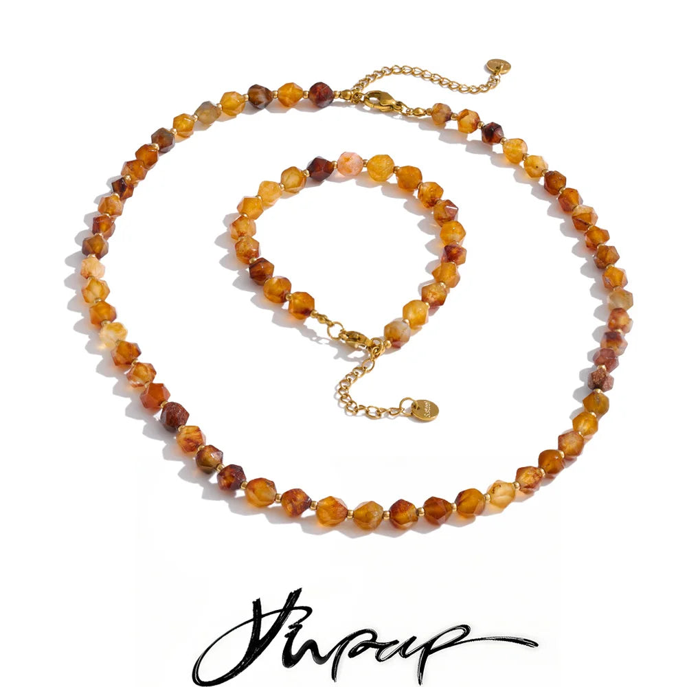Multi-Color Stone Beads Chain Necklace Bracelet Bangle Summer Jewelry Accessories - Image 1