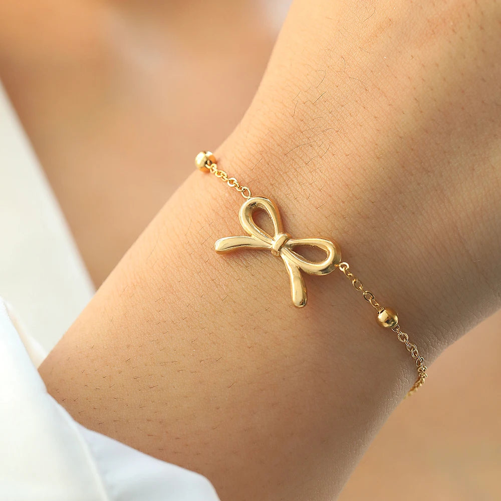 Stainless Steel Bow Pendant Bracelet Women Do Not Lose Color Niche Design Simple Light Jewelry Accessories - Image 1