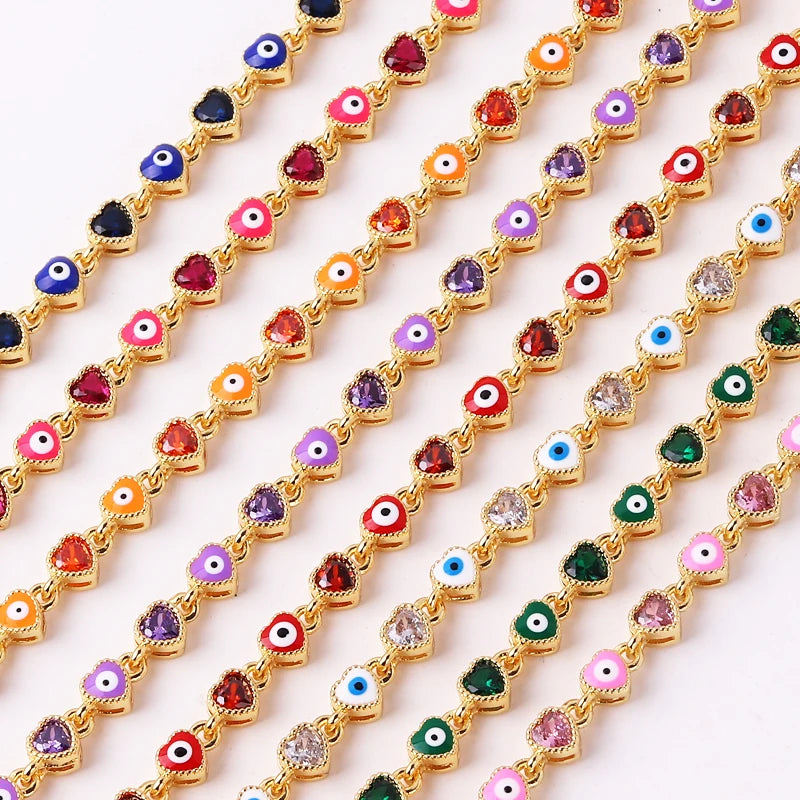 Gold-Tone Eye Motif Bracelet with Colorful Stone Accents - Image 1