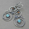 Bohemian Round Blue Stone Earrings Handmade Jewelry Metal Silver Color Hand Engraved Round Dangle Earrings - Image 5
