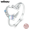 Silver Moonstone Open Rings for Women Lovely Moon Cat Adjustable Cocktail Ring Party Jewelries Gift - Image 1