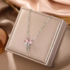 Sweet Pink Bow Necklace Ladies Sparkling Rhinestone Star Shape Pendant Clavicle Chain Delicate Wedding Accesories A - Image 1