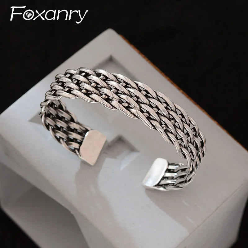 Weave Twist Geometric Wide Cuff Bracelet For Women Couples Ethnic Simple Personality Vintage Party Jewelry Gifts - Image 1