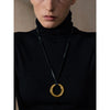 Long PU Leather Stainless Steel Round Pendant Bib Necklace Minimalist for Women Stylish Jewelry - Image 3