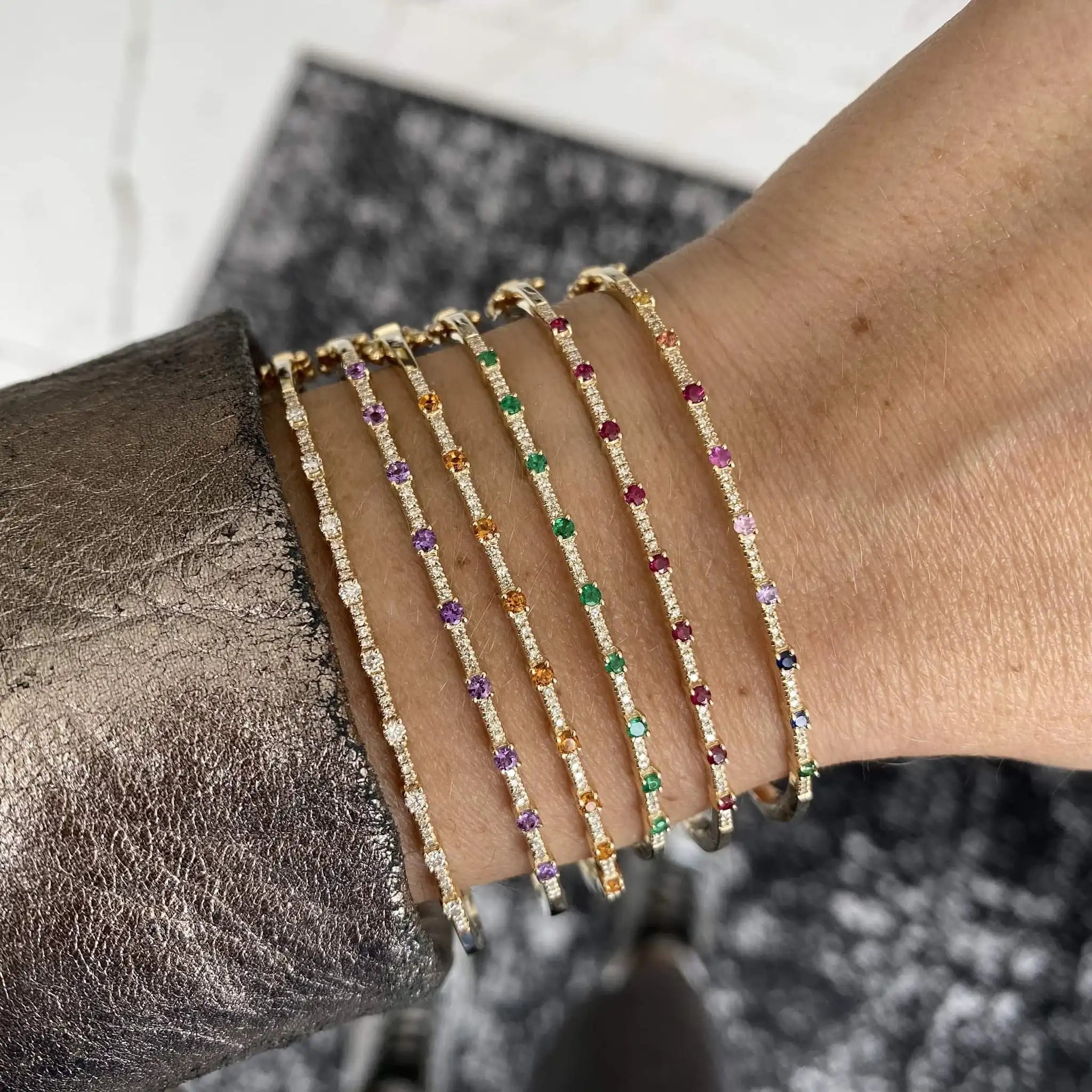 Thin Colorful CZ Paved Gold Color Bangle For Women Micro Paved Cubic Zirconia Sparking Jewelry - Image 1
